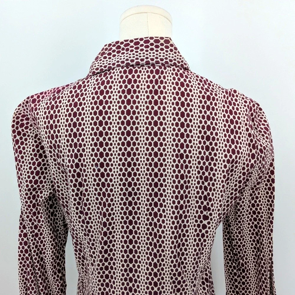 Tory Burch Burgundy‎ Geometric Button Front Shirt 6 Cotton Stretch